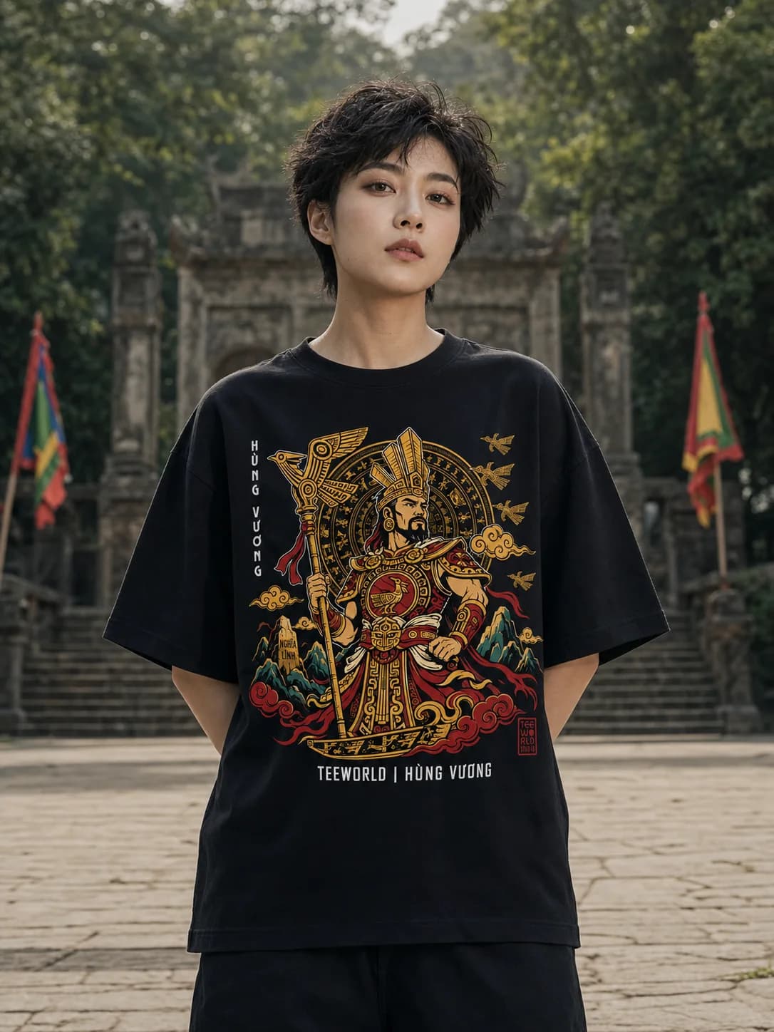 Người mẫu mặc Hùng Vương Tee
