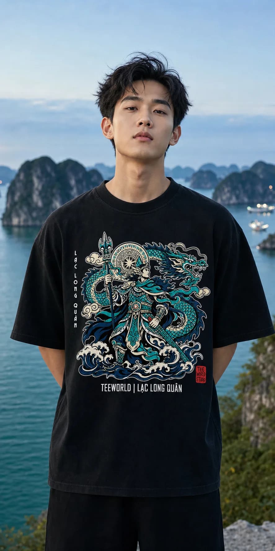 Người mẫu mặc Lạc Long Quân Tee